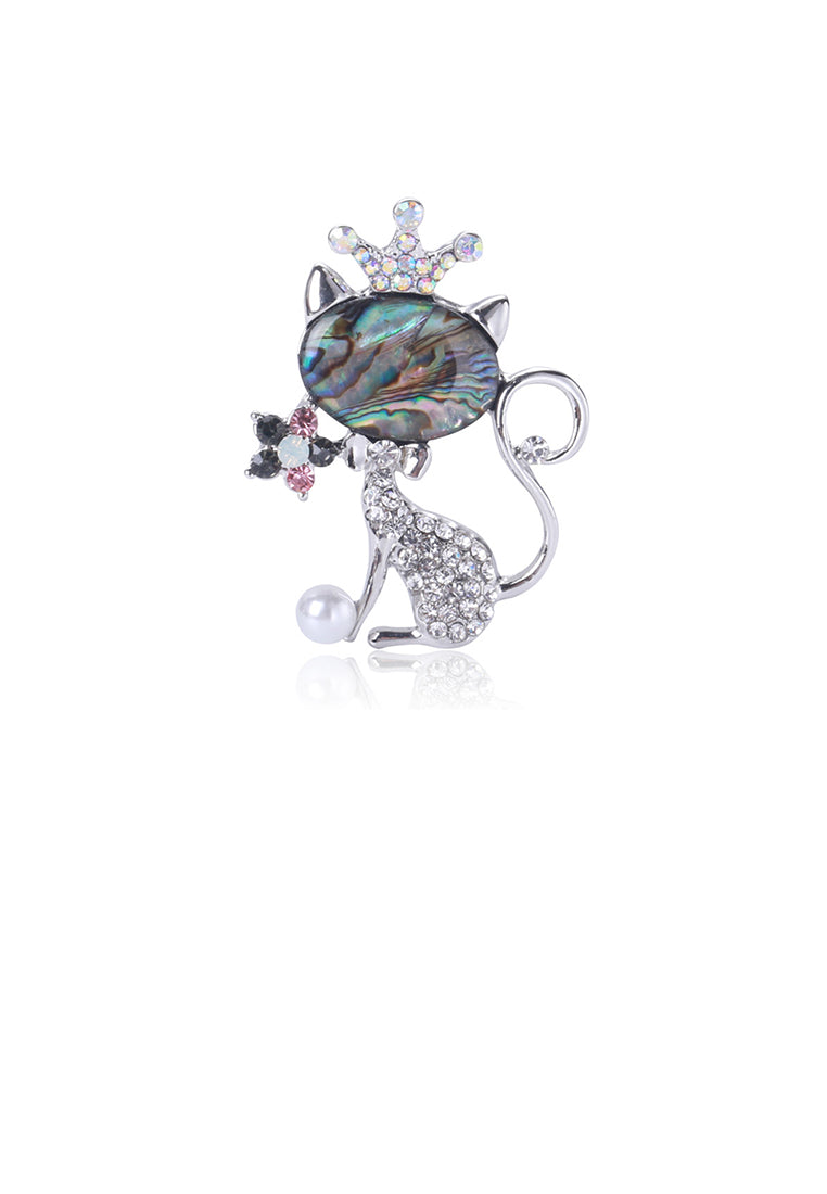 Bright Cute Crown Cat Brooch with Cubic Zirconia - Luxurious Look