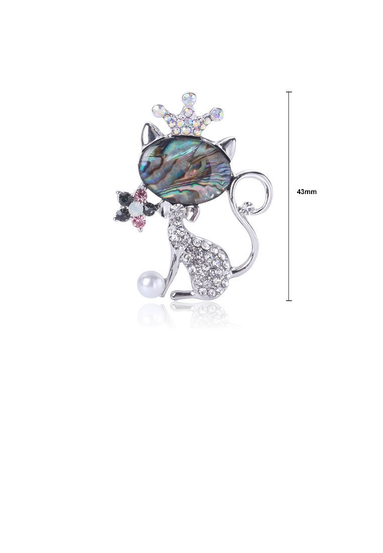 Bright Cute Crown Cat Brooch with Cubic Zirconia - Luxurious Look
