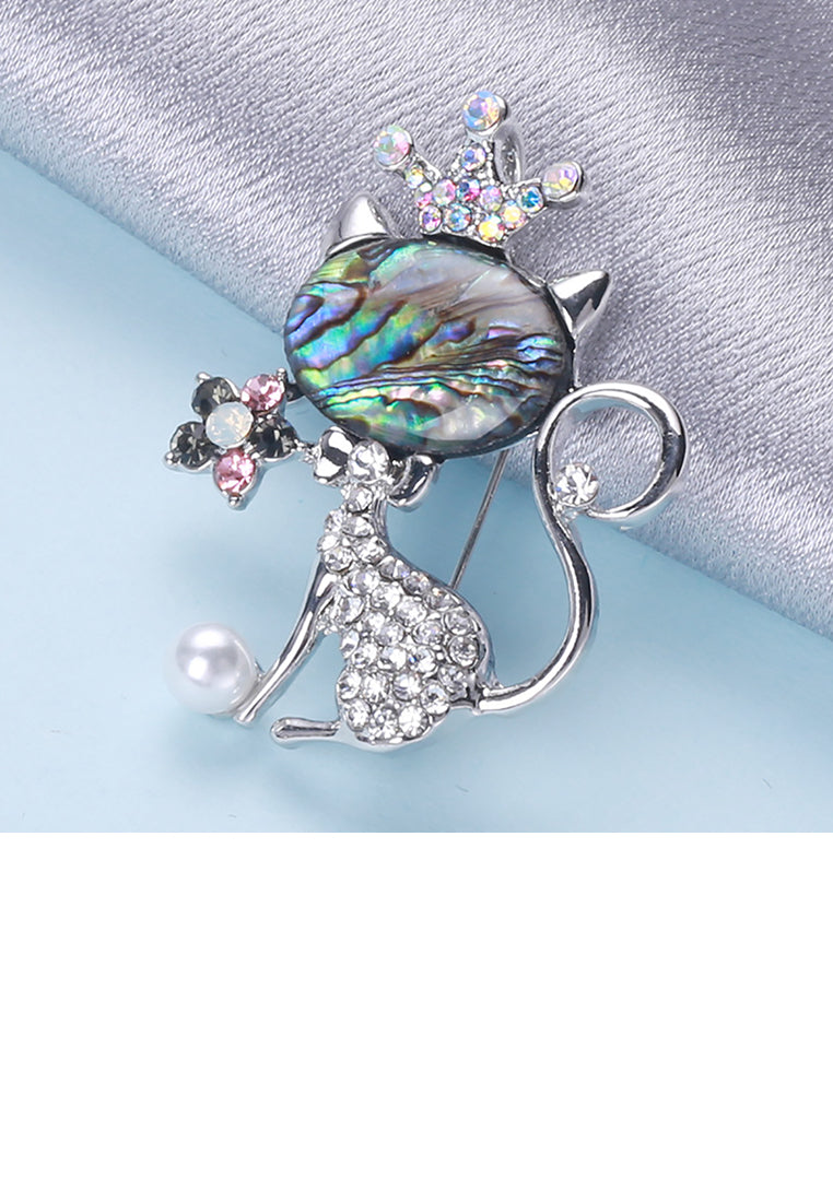 Bright Cute Crown Cat Brooch with Cubic Zirconia - Luxurious Look