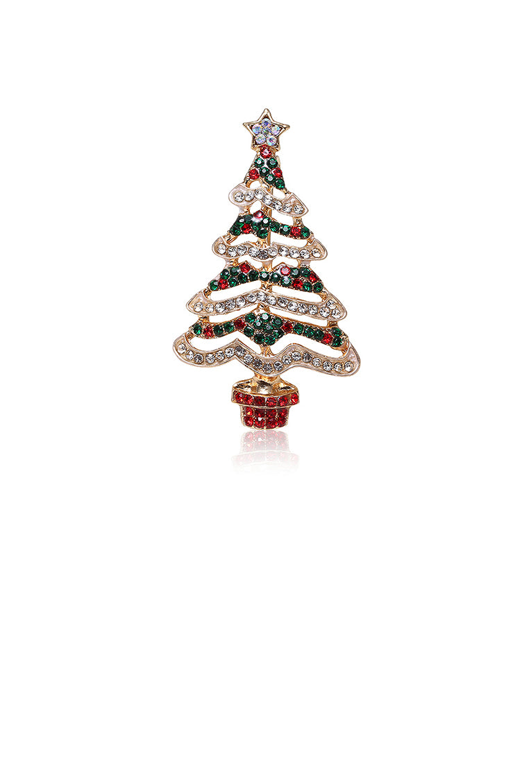 Fashion and Simple Plated Gold Christmas Tree Brooch with Colorful Cubic Zirconia - Luxurious Look