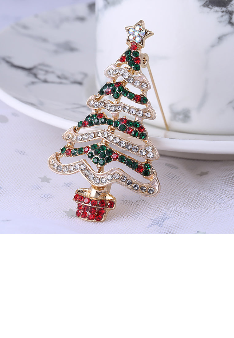 Fashion and Simple Plated Gold Christmas Tree Brooch with Colorful Cubic Zirconia - Luxurious Look