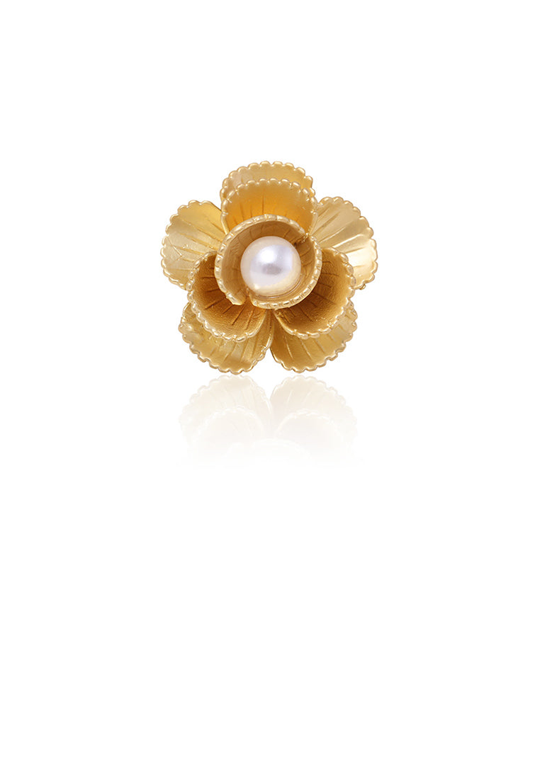 Fashion Simple Plated Gold Flower Imitation Pearl Brooch - Luxurious Look