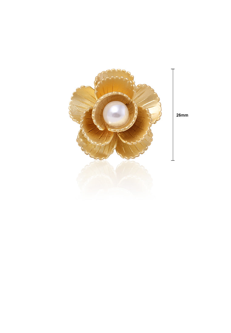 Fashion Simple Plated Gold Flower Imitation Pearl Brooch - Luxurious Look