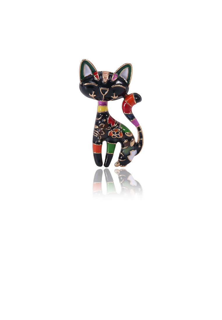 Simple and Cute Black Enamel Cat Brooch