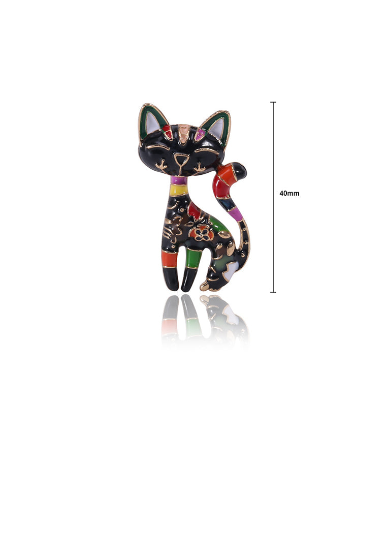 Simple and Cute Black Enamel Cat Brooch