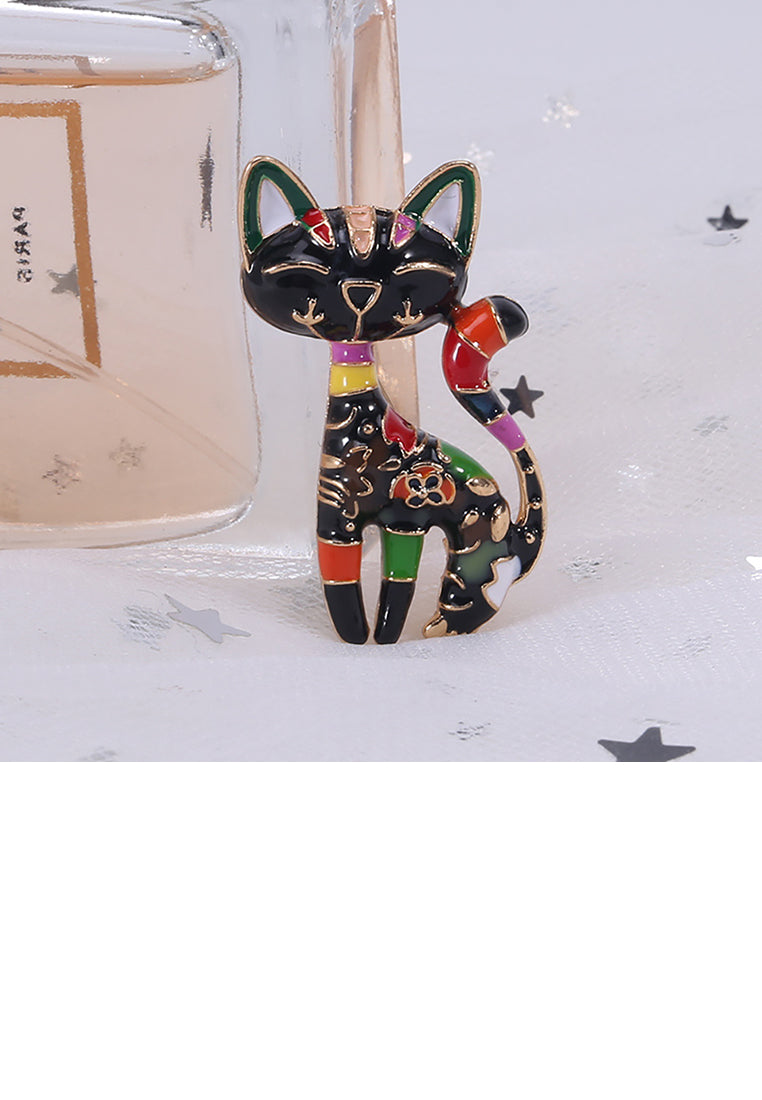 Simple and Cute Black Enamel Cat Brooch