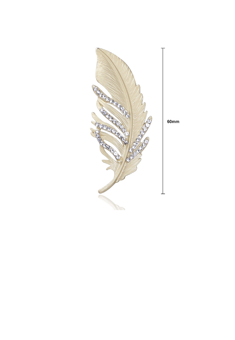 Simple Temperament Plated Gold Feather Brooch with Cubic Zirconia - Luxurious Look