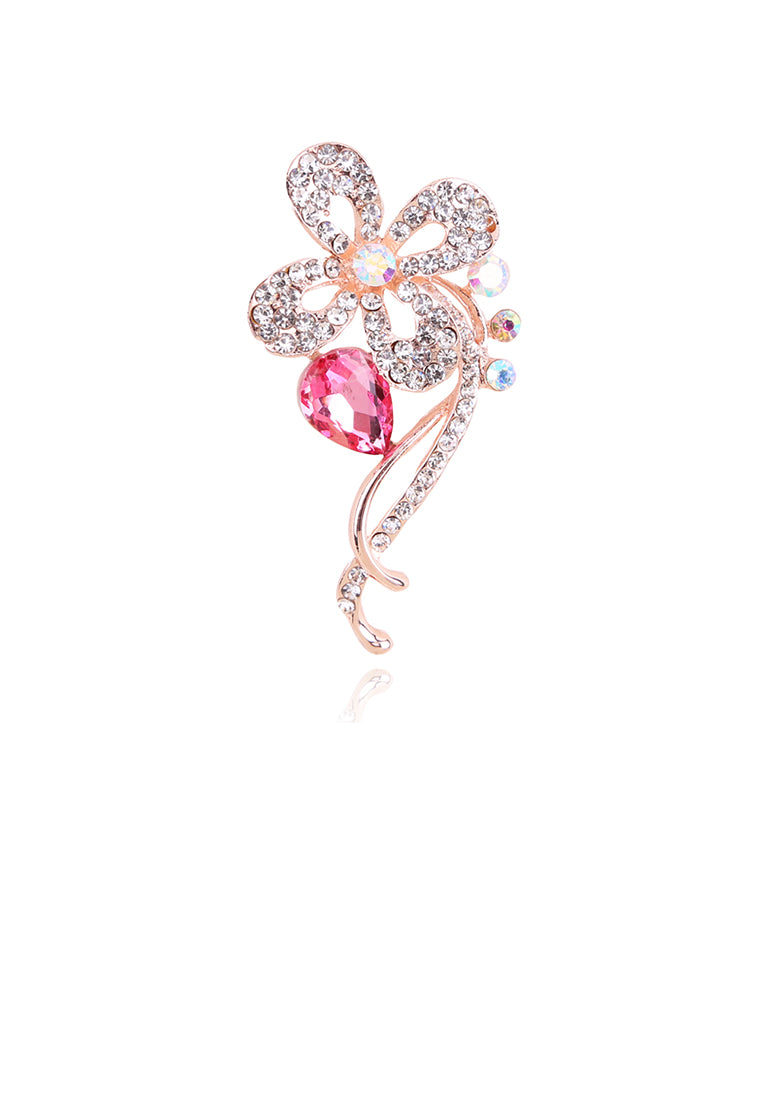 Fashion and Elegant Plated Rose Gold Pink Flower Brooch with Cubic Zirconia - Luxurious Look - Vibrant Color