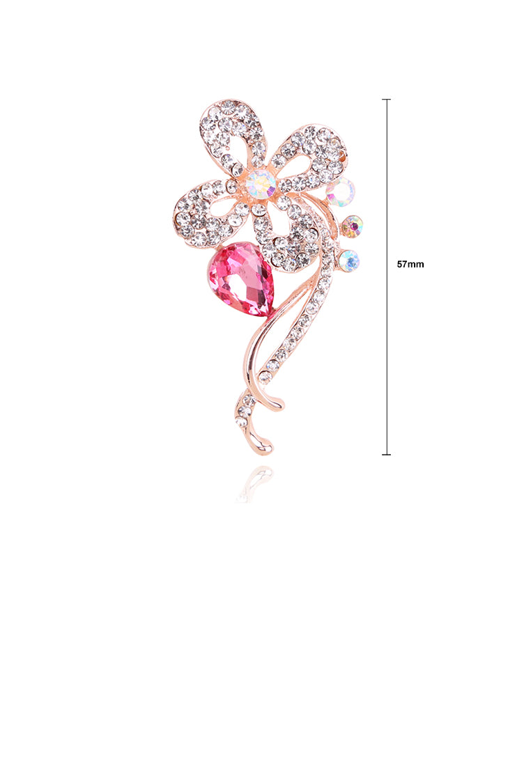Fashion and Elegant Plated Rose Gold Pink Flower Brooch with Cubic Zirconia - Luxurious Look - Vibrant Color