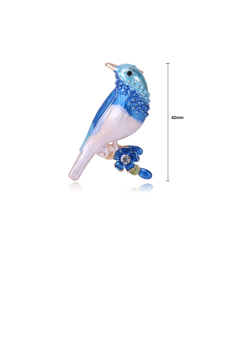 Fashion Cute Blue Bird Brooch with Cubic Zirconia - Luxurious Look