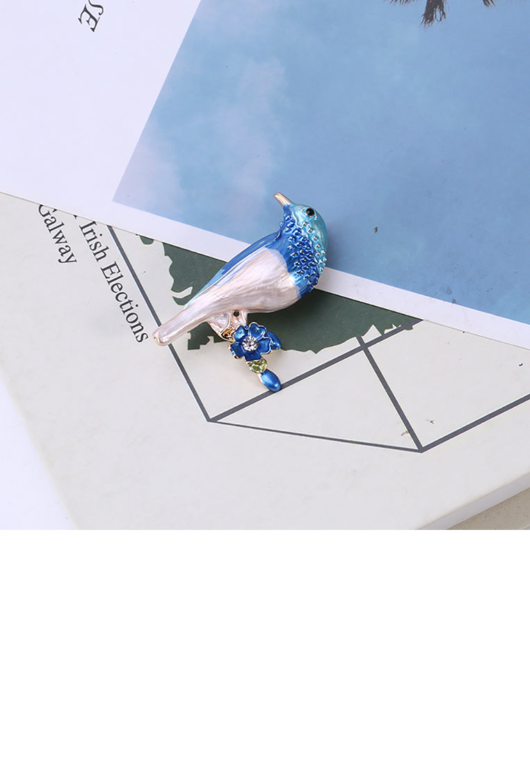 Fashion Cute Blue Bird Brooch with Cubic Zirconia - Luxurious Look