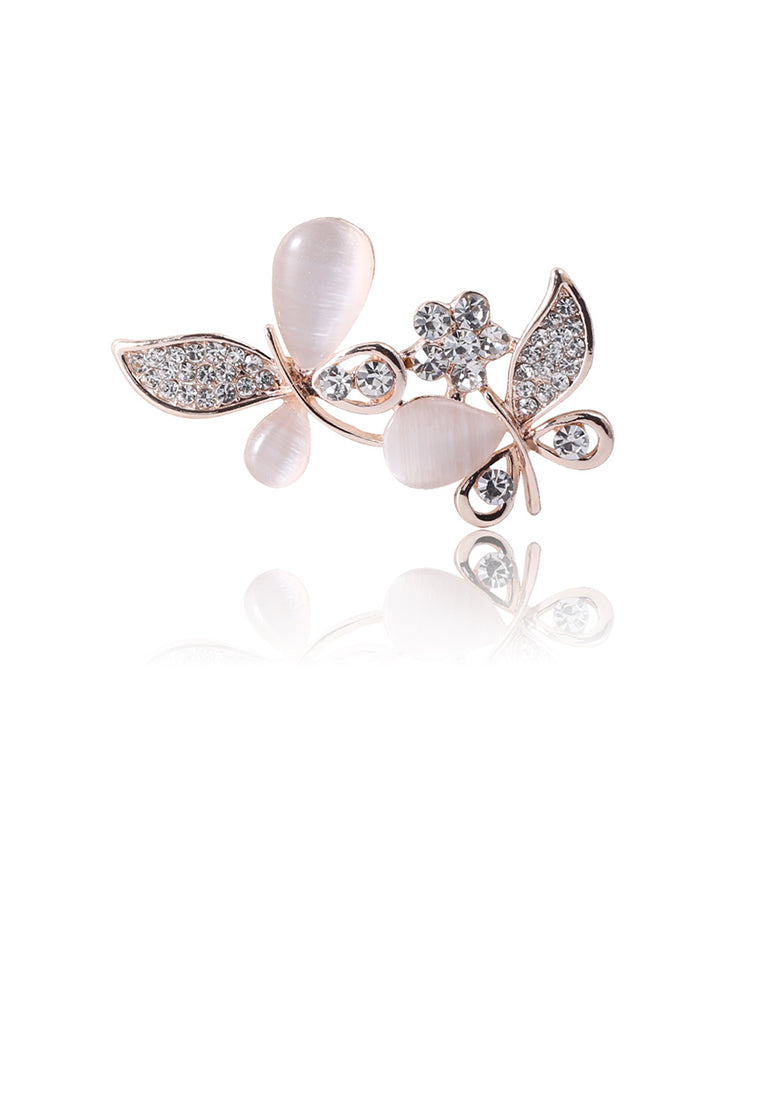 Fashion and Elegant Plated Gold Butterfly Imitation Opal Brooch with Cubic Zirconia - Luxurious Look