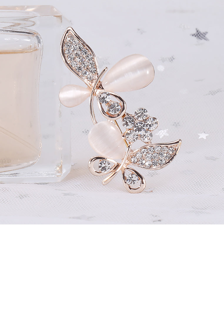 Fashion and Elegant Plated Gold Butterfly Imitation Opal Brooch with Cubic Zirconia - Luxurious Look