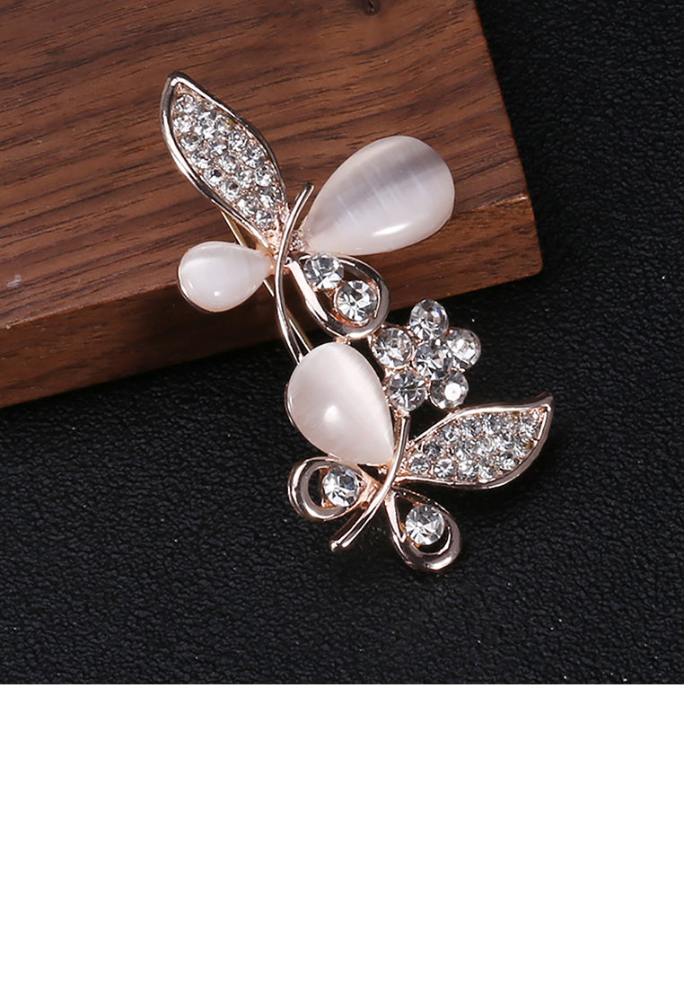 Fashion and Elegant Plated Gold Butterfly Imitation Opal Brooch with Cubic Zirconia - Luxurious Look