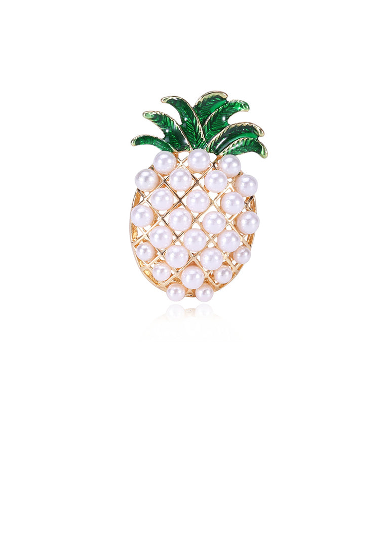 Fashion and Simple Plated Gold Pineapple Brooch with Imitation Pearls