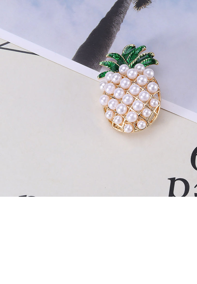 Fashion and Simple Plated Gold Pineapple Brooch with Imitation Pearls