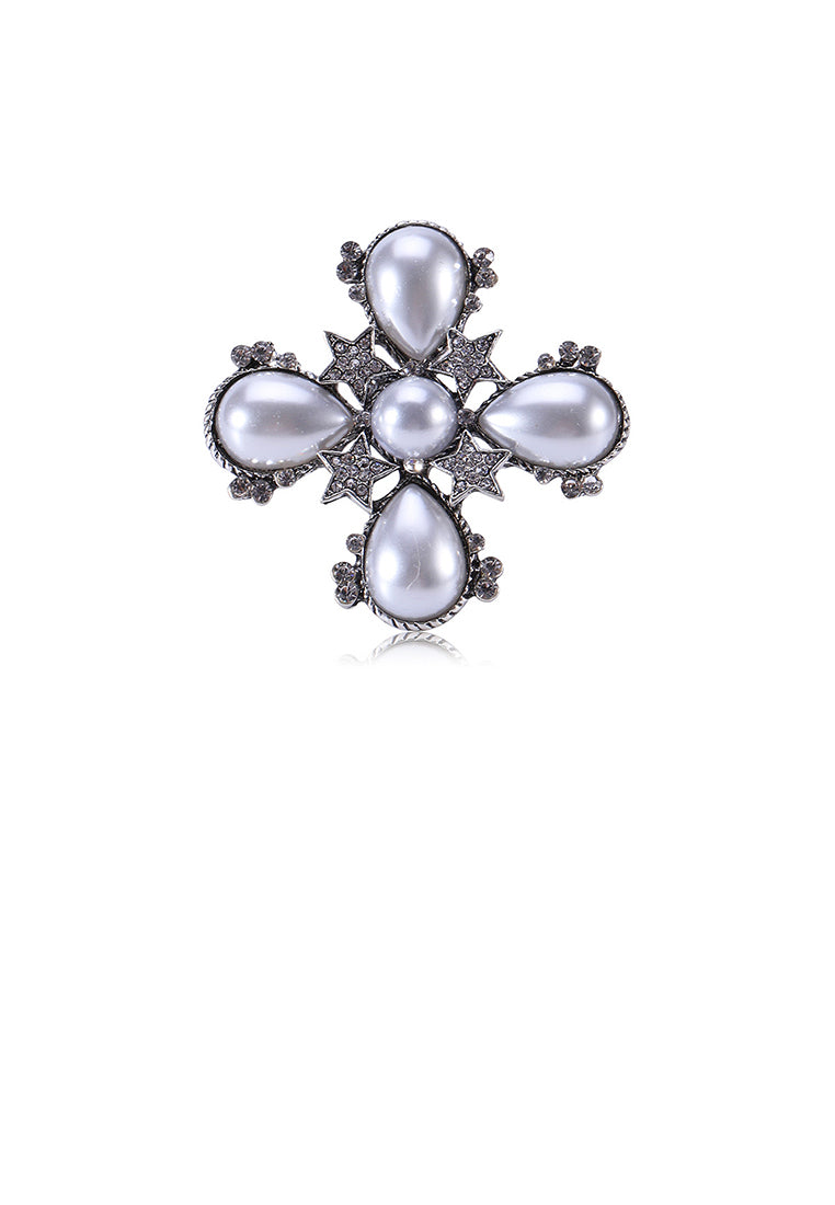 Fashion Vintage Geometric Star Imitation Pearl Brooch with Cubic Zirconia - Luxurious Look