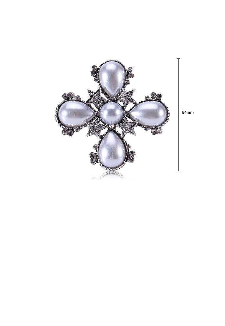 Fashion Vintage Geometric Star Imitation Pearl Brooch with Cubic Zirconia - Luxurious Look