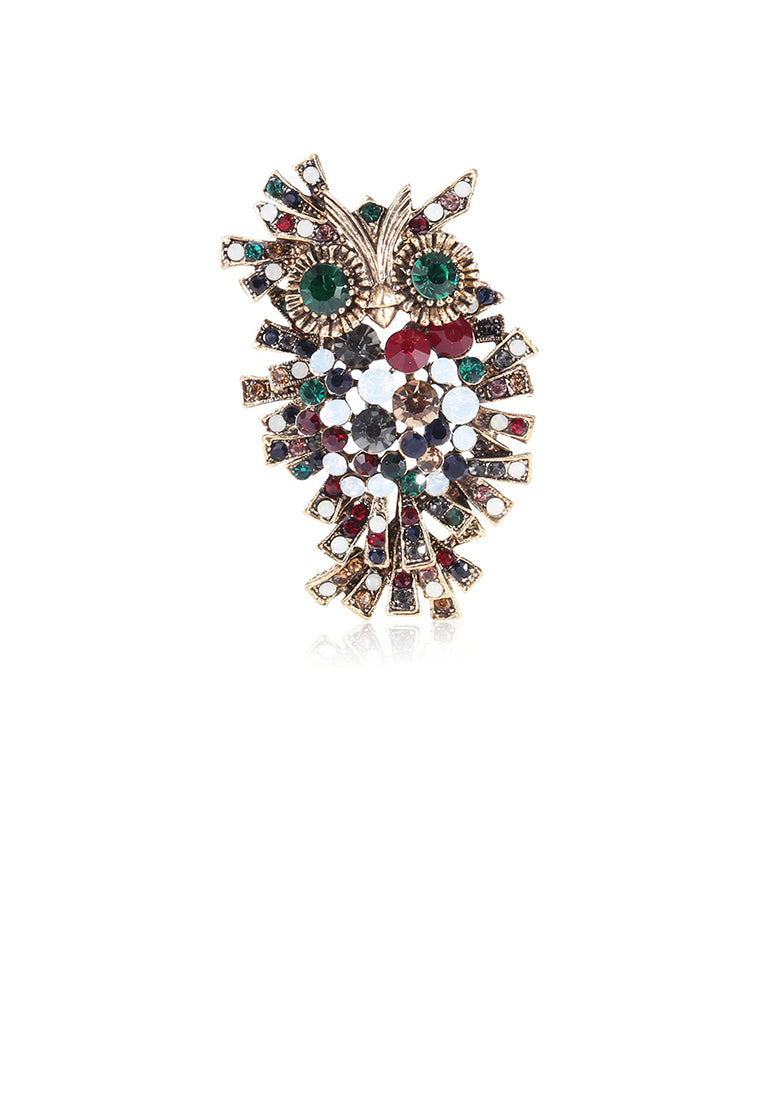 Vintage Creative Plated Gold Owl Brooch with Cubic Zirconia - Luxurious Look