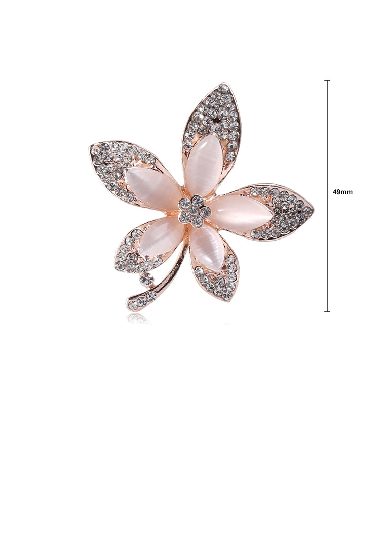 Fashion Bright Plated Gold Flower Imitation Opal Brooch with Cubic Zirconia - Luxurious Look