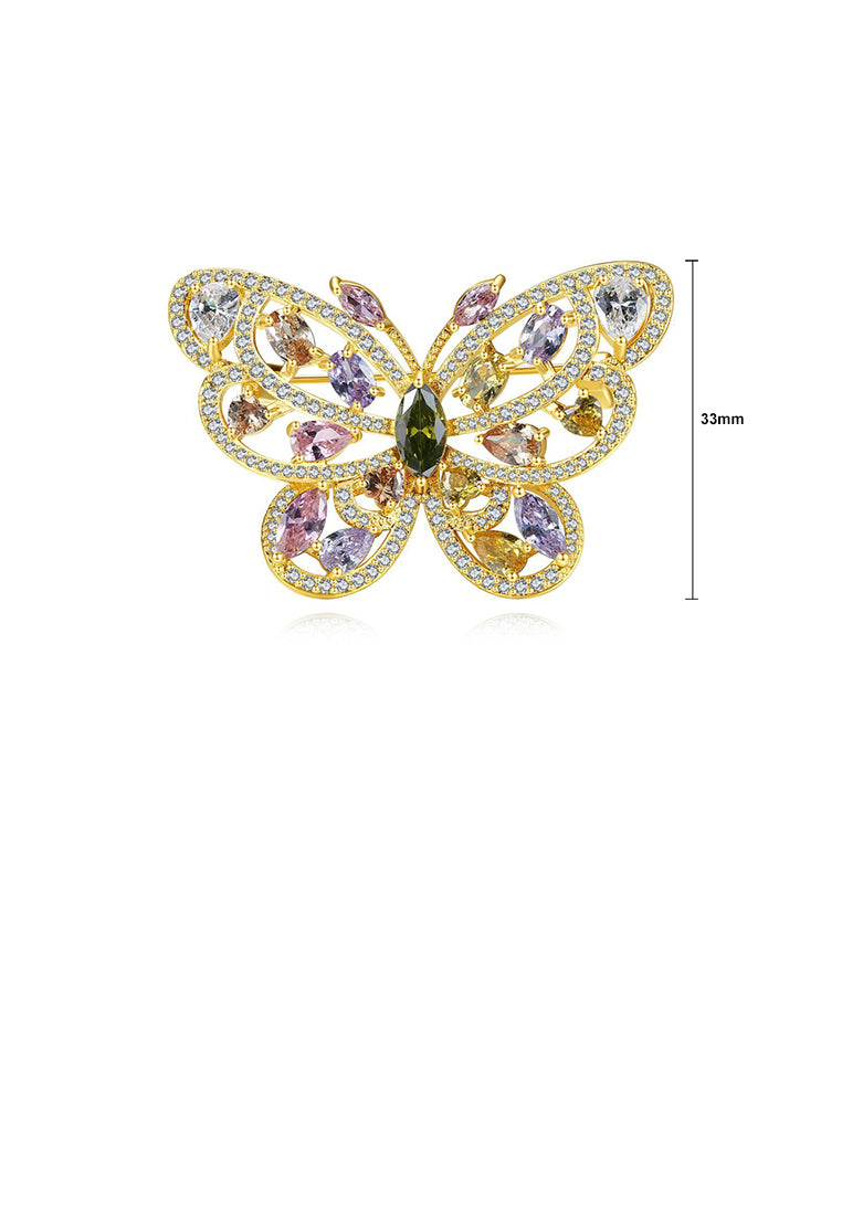 Fashion and Elegant Plated Gold Butterfly Brooch with Colorful Cubic Zirconia - Luxurious Look