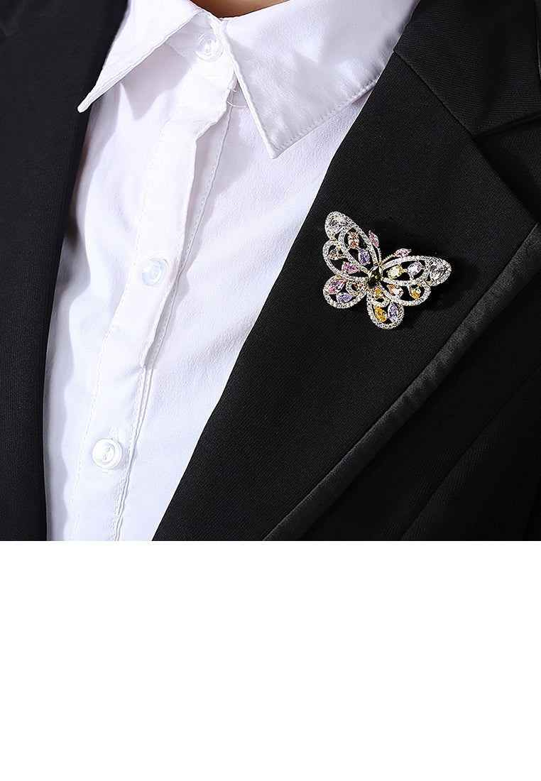 Fashion and Elegant Plated Gold Butterfly Brooch with Colorful Cubic Zirconia - Luxurious Look