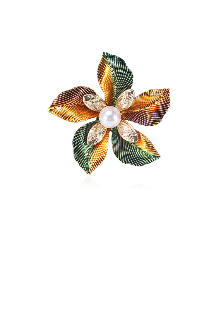 Fashion and Elegant Plated Gold Flower Imitation Pearl Brooch - Luxurious Look