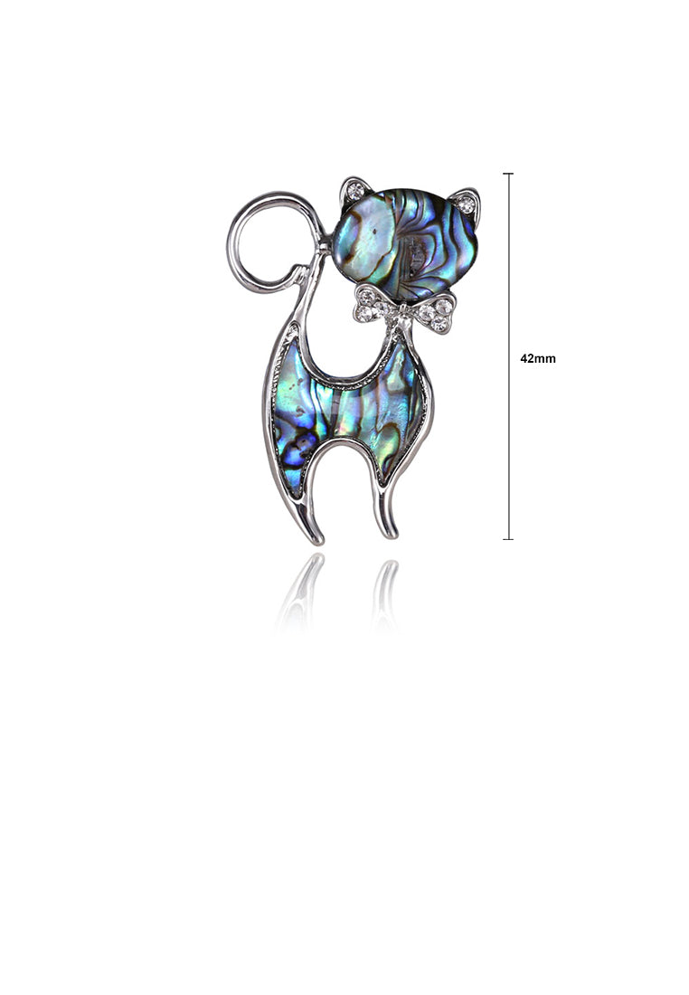 Simple and Cute Cat Blue Shell Brooch with Cubic Zirconia - Luxurious Look