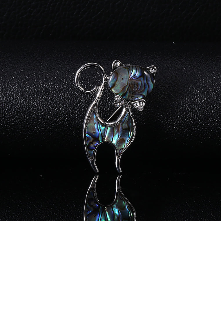 Simple and Cute Cat Blue Shell Brooch with Cubic Zirconia - Luxurious Look