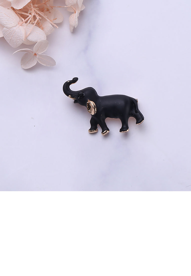 Simple and Cute Black Elephant Brooch