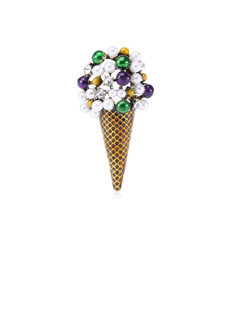 Fashion and Cute Plated Gold Ice Cream Imitation Pearl Brooch with Cubic Zirconia - Luxurious Look