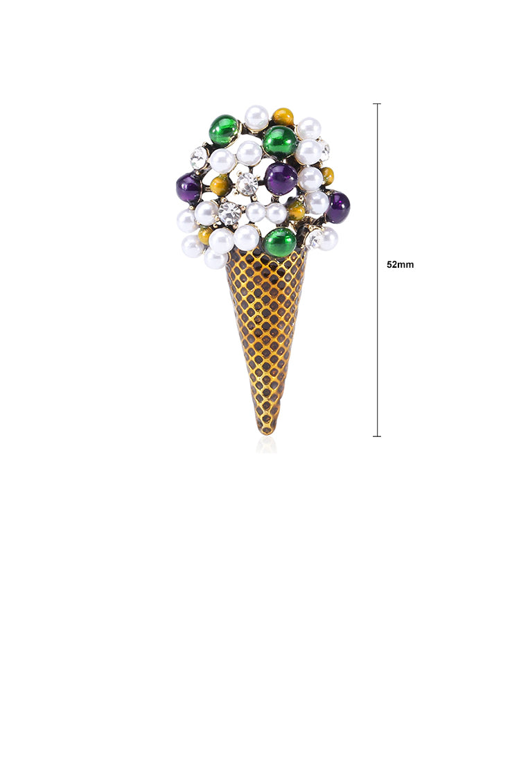Fashion and Cute Plated Gold Ice Cream Imitation Pearl Brooch with Cubic Zirconia - Luxurious Look
