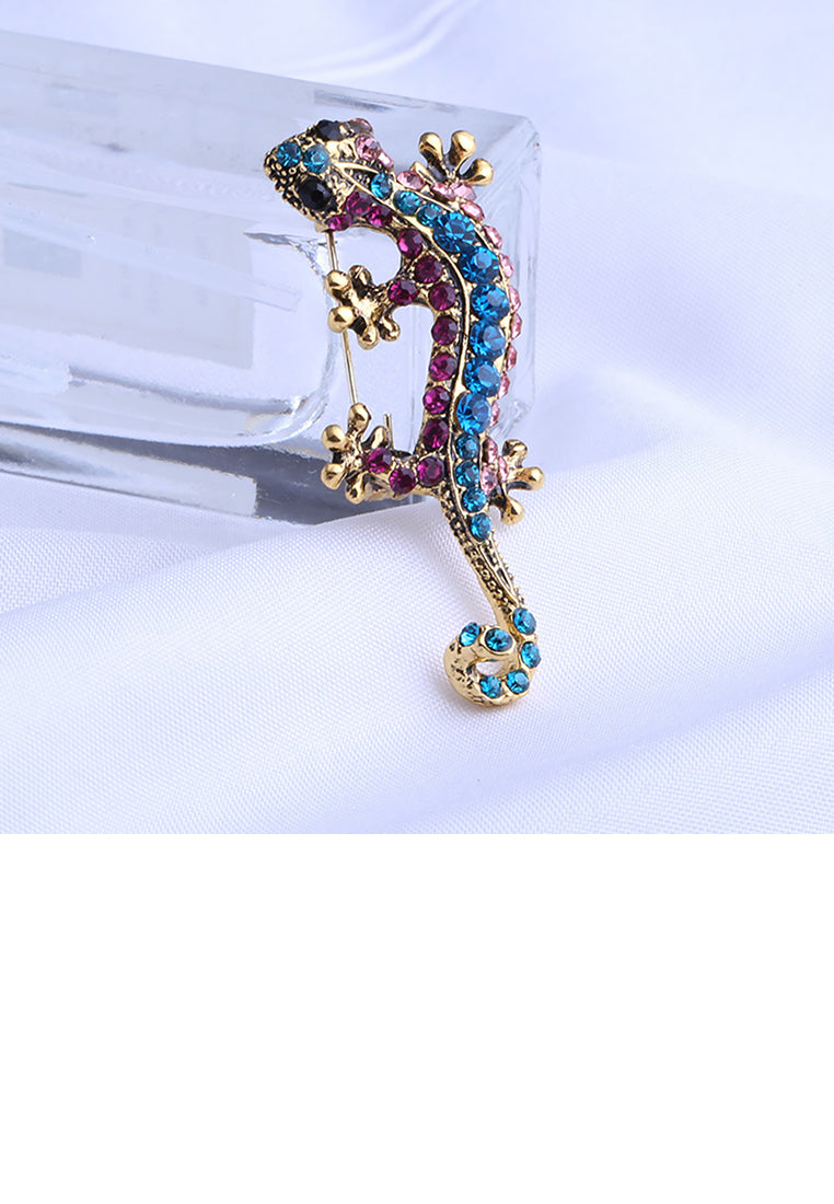 Fashion Personality Plated Gold Gecko Brooch with Cubic Zirconia - Luxurious Look