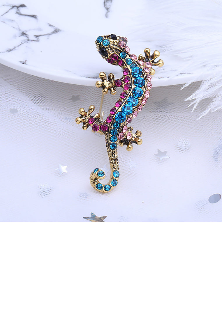Fashion Personality Plated Gold Gecko Brooch with Cubic Zirconia - Luxurious Look