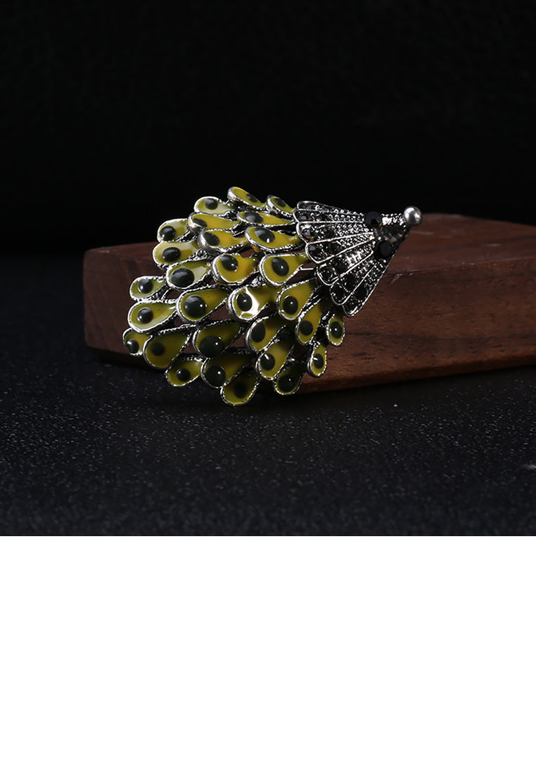 Fashion and Simple Green Peacock Brooch with Cubic Zirconia - Luxurious Look