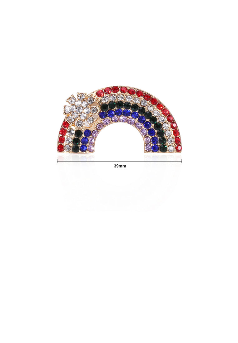 Simple and Bright Plated Gold Rainbow Brooch with Cubic Zirconia - Luxurious Look