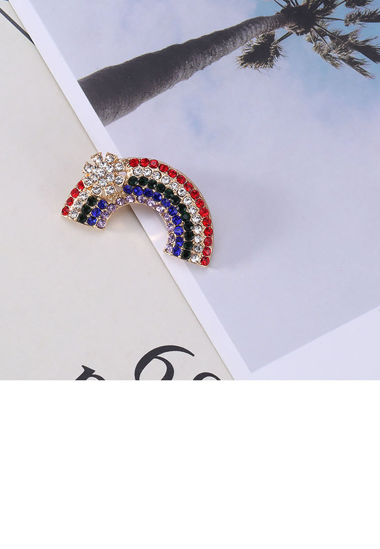 Simple and Bright Plated Gold Rainbow Brooch with Cubic Zirconia - Luxurious Look