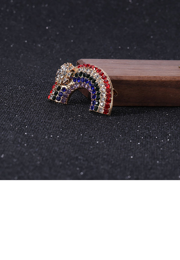 Simple and Bright Plated Gold Rainbow Brooch with Cubic Zirconia - Luxurious Look