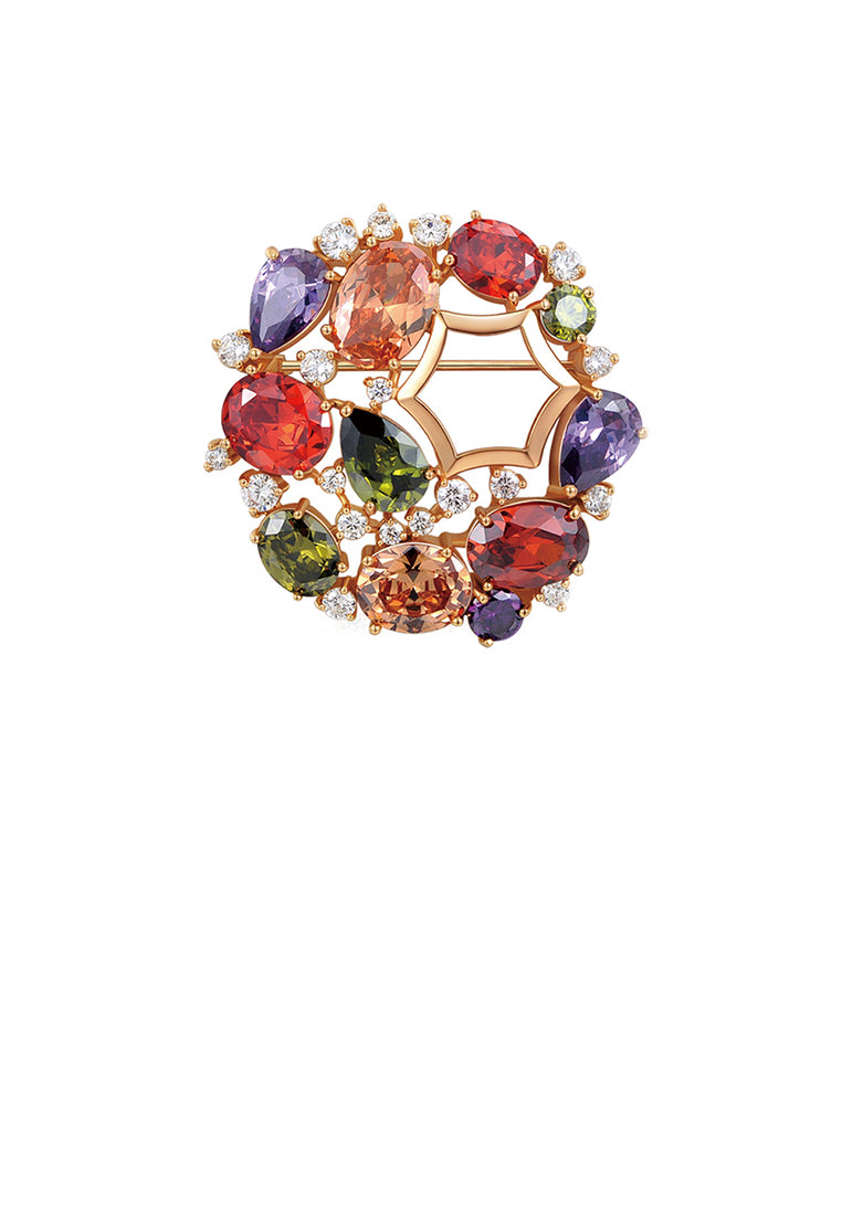 Elegant and Fashion Plated Rose Gold Geometric Color Cubic Zirconia Brooch - Luxurious Look