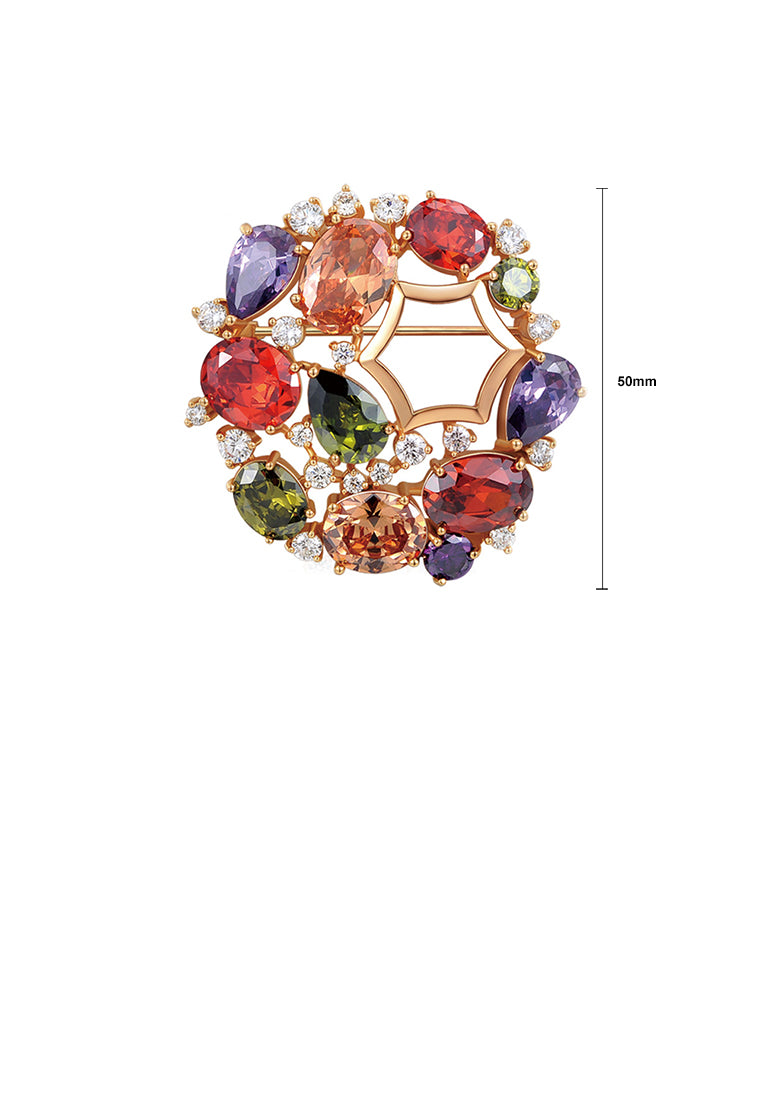 Elegant and Fashion Plated Rose Gold Geometric Color Cubic Zirconia Brooch - Luxurious Look