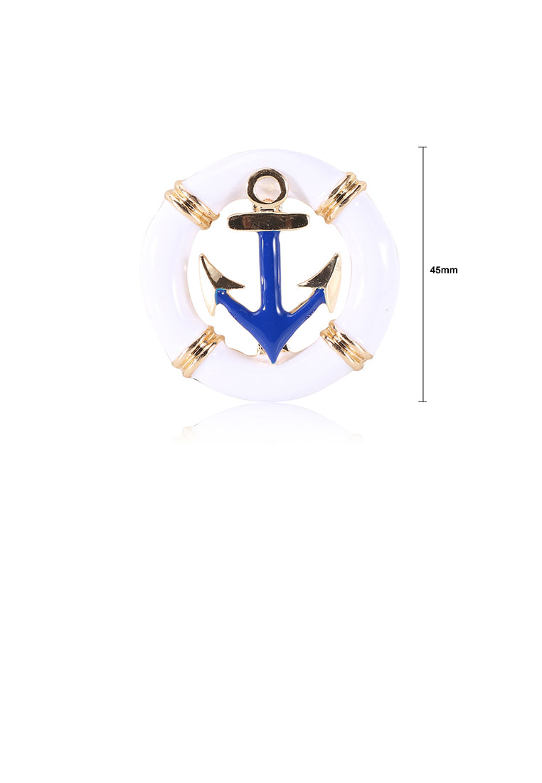 Fashion Simple Plated Gold Geometric Round Anchor Brooch
