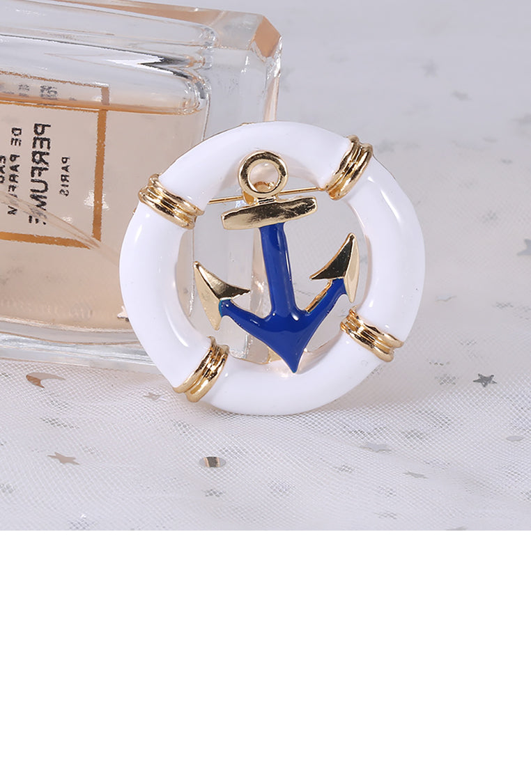 Fashion Simple Plated Gold Geometric Round Anchor Brooch