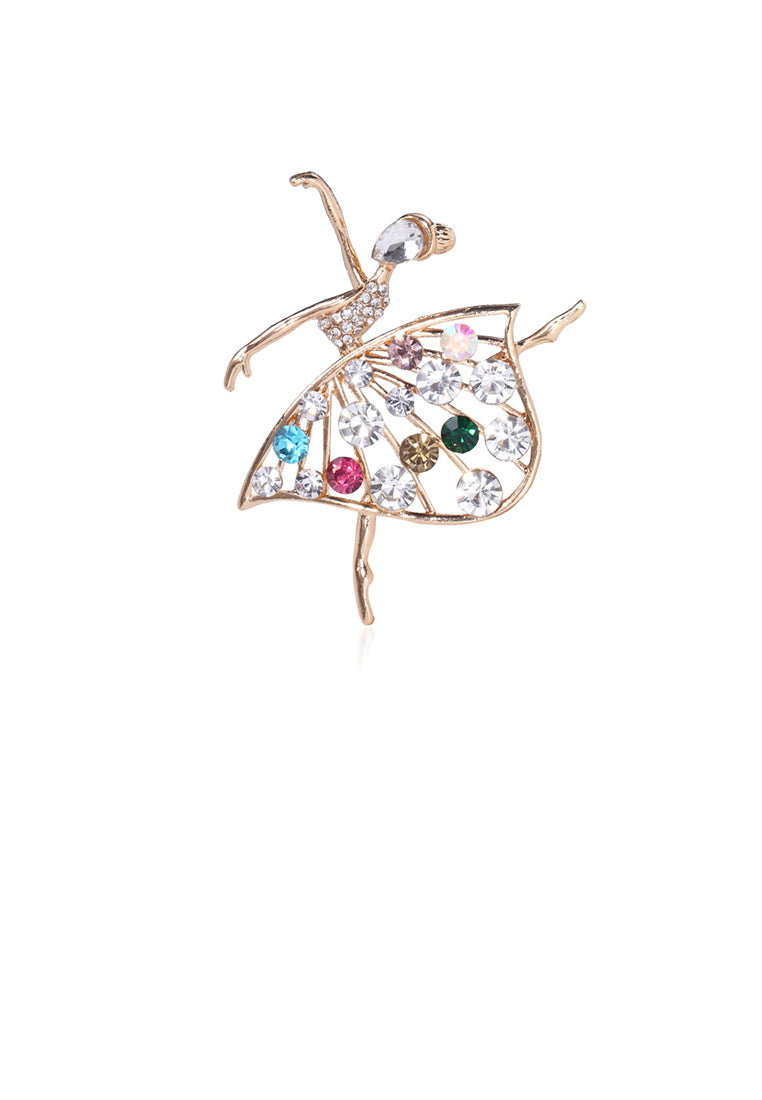 Elegant Temperament Plated Gold Ballerina Brooch with Cubic Zirconia - Luxurious Look