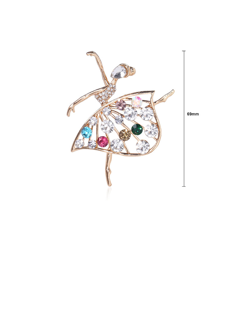 Elegant Temperament Plated Gold Ballerina Brooch with Cubic Zirconia - Luxurious Look