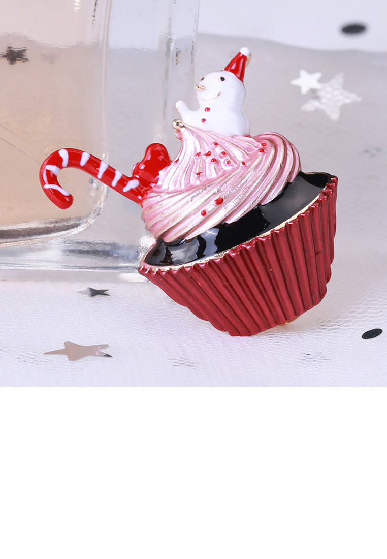 Fashion and Cute Plated Gold Enamel Christmas Snowman Ice Cream Brooch