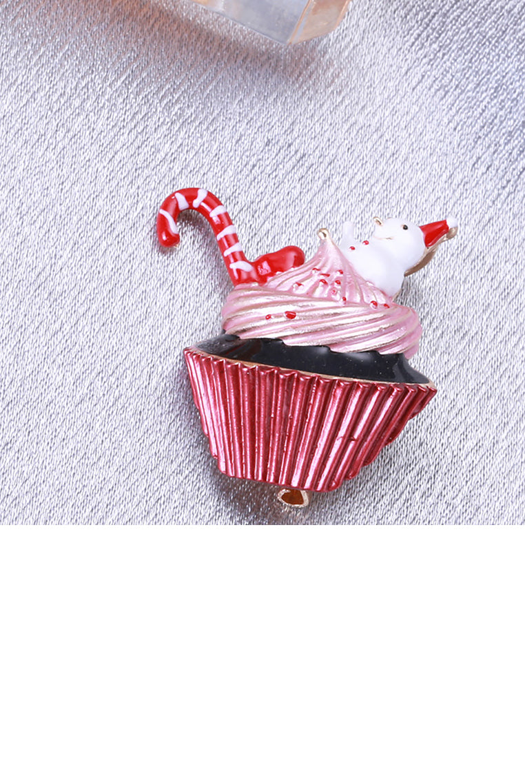 Fashion and Cute Plated Gold Enamel Christmas Snowman Ice Cream Brooch