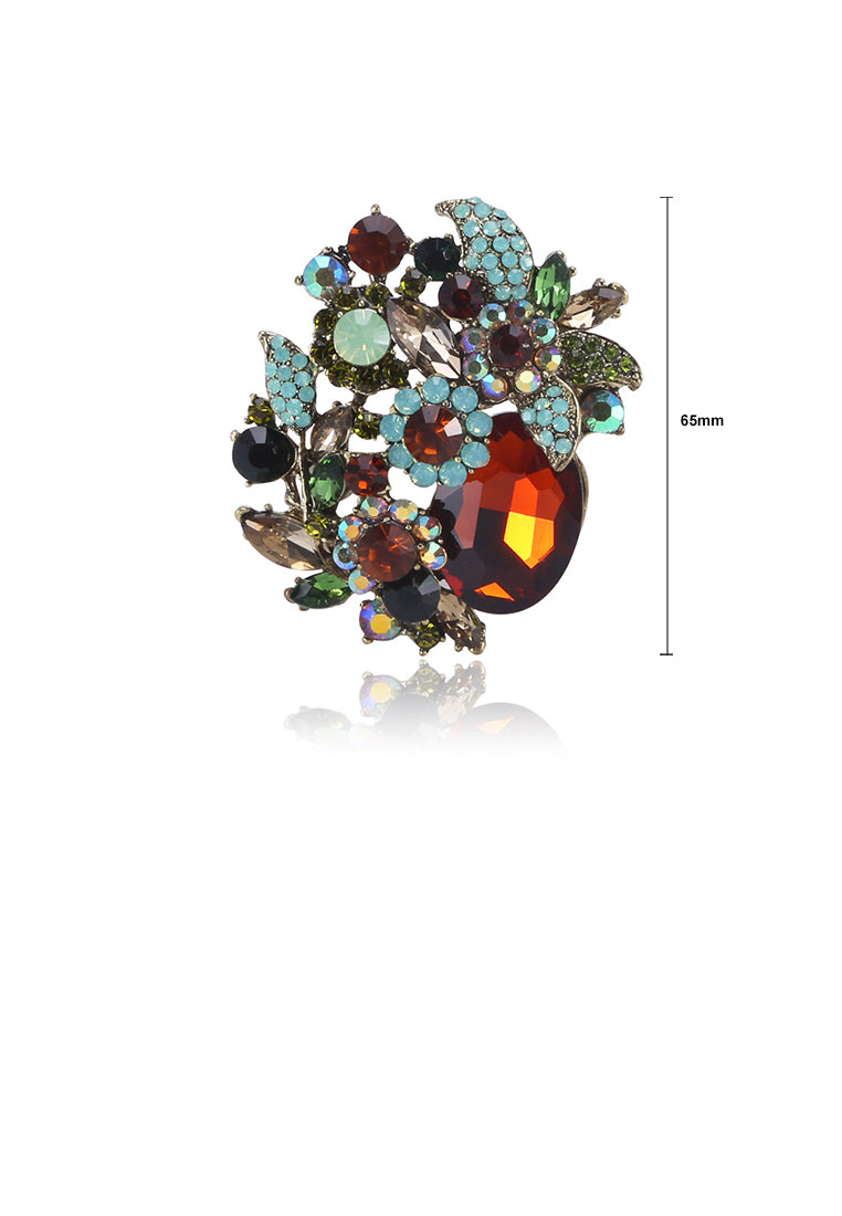 Fashion Temperament Plated Gold Flower Brooch with Champagne Cubic Zirconia - Luxurious Look