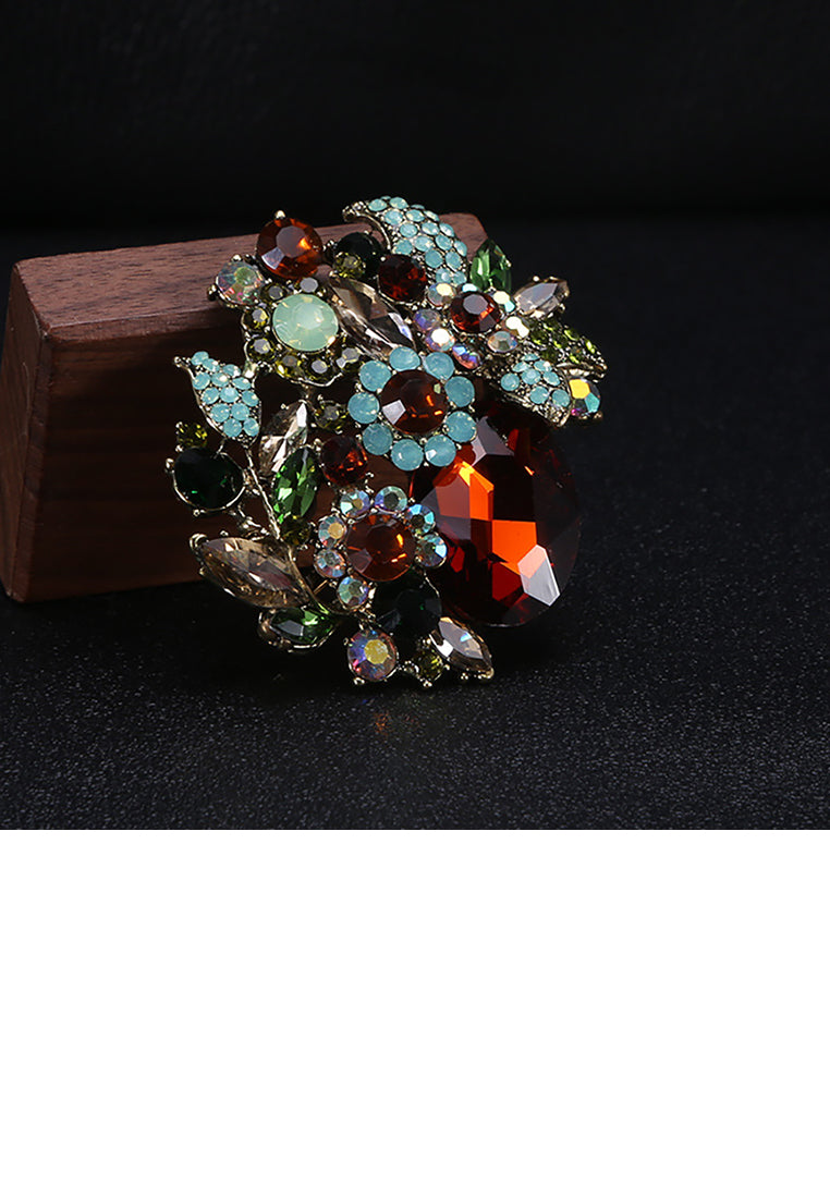 Fashion Temperament Plated Gold Flower Brooch with Champagne Cubic Zirconia - Luxurious Look