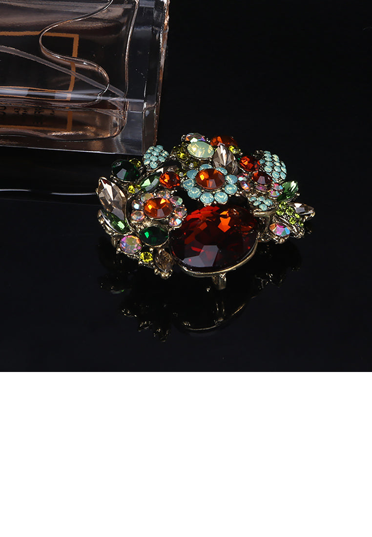 Fashion Temperament Plated Gold Flower Brooch with Champagne Cubic Zirconia - Luxurious Look