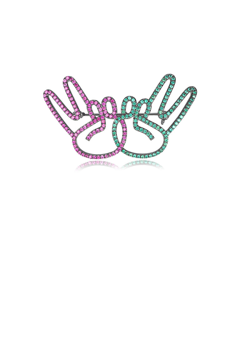 Simple and Creative Cheering Gesture Brooch with Cubic Zirconia - Luxurious Look